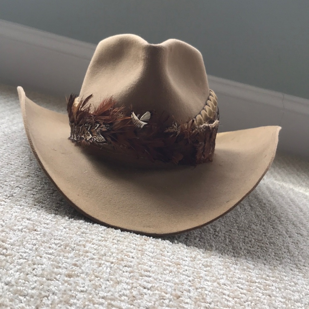 VINTAGE Tan Feathered Stetson Hat Size 7